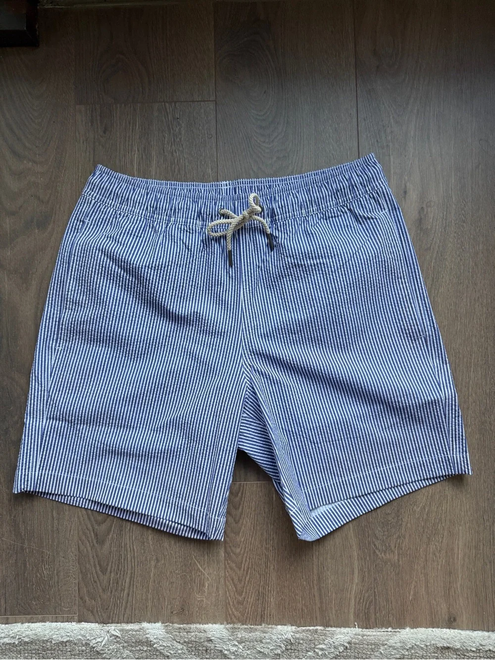 Fair Harbor Navy and White Seersucker Swim Trunks